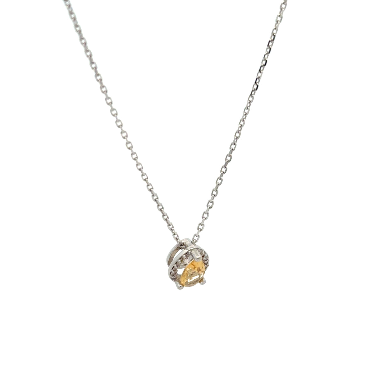 Collar Citrina con Halo Diamantes Oro Blanco