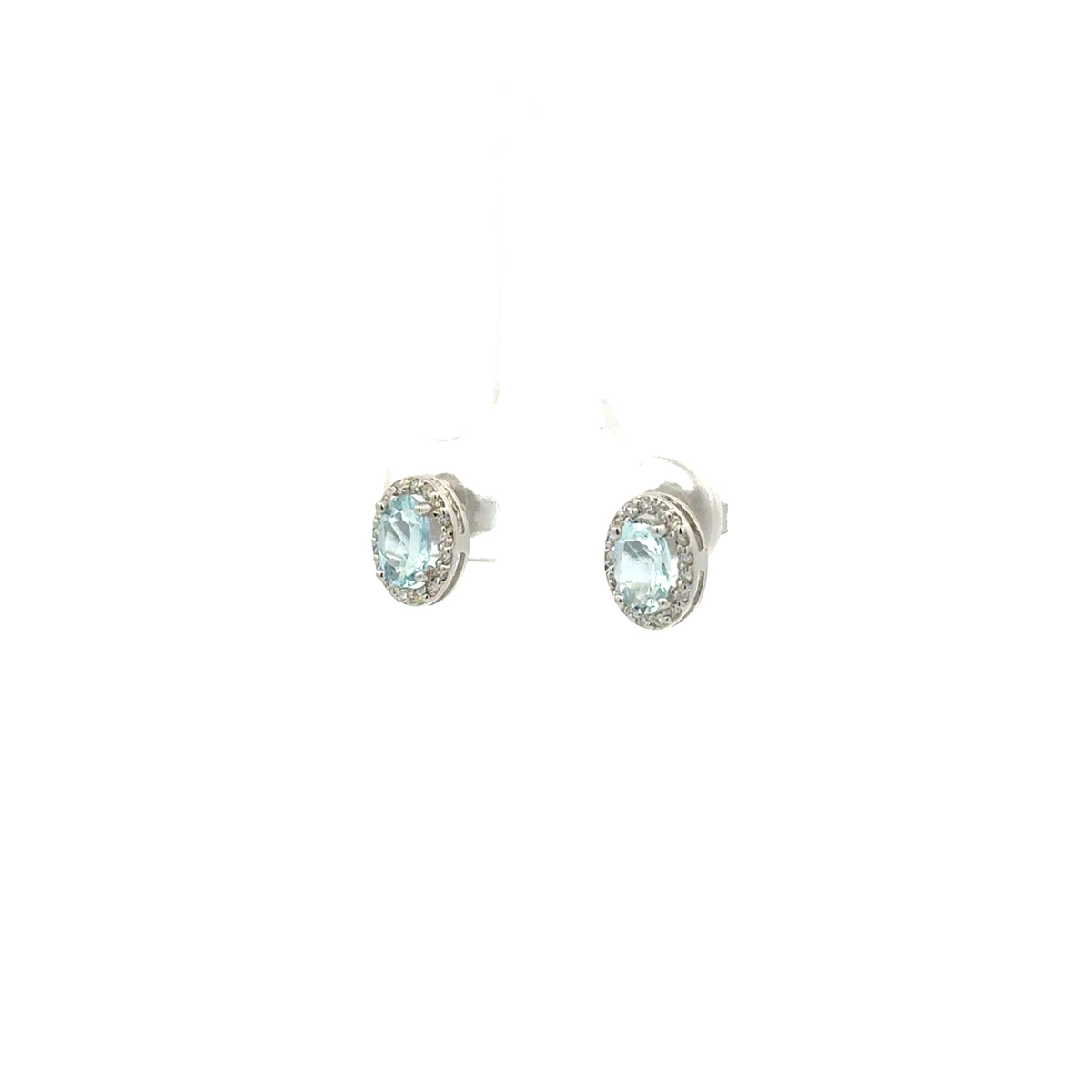Aretes Aguamarina Ovalada con Halo de Diamantes