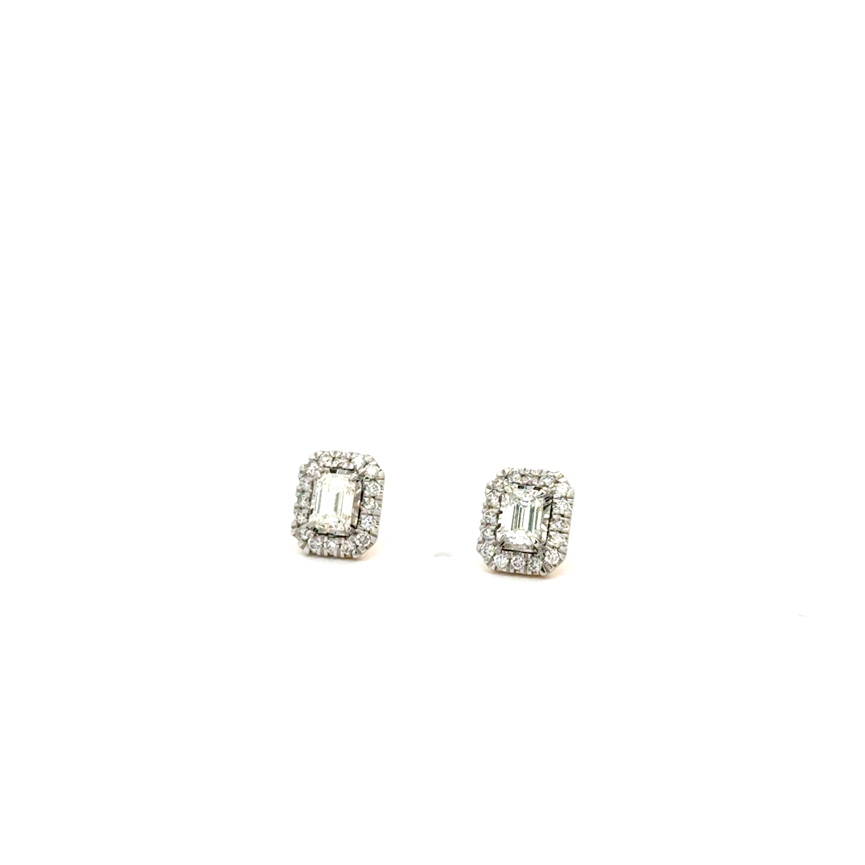 Aretes Diamantes Corte Esmeralda y Halo