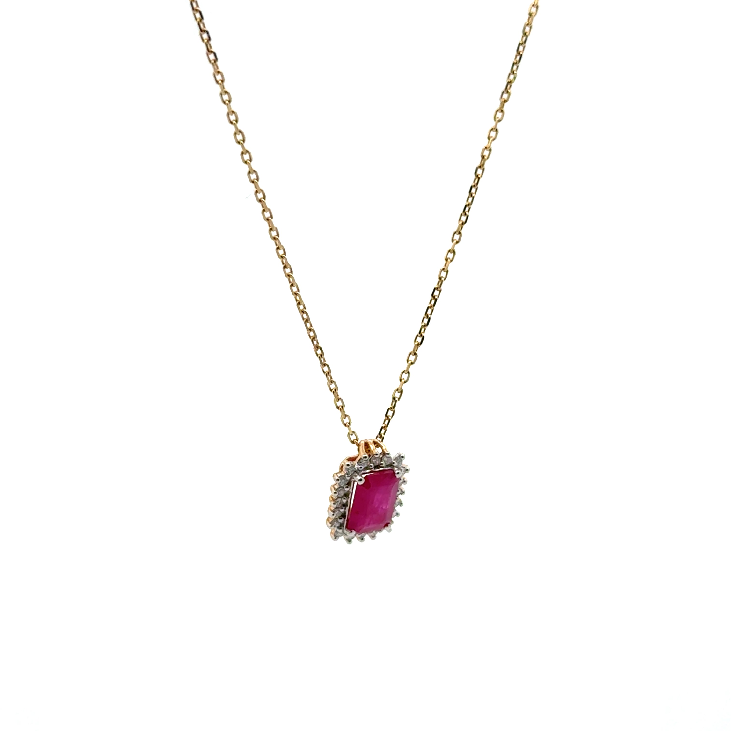 Collar Rubí con Halo Diamantes