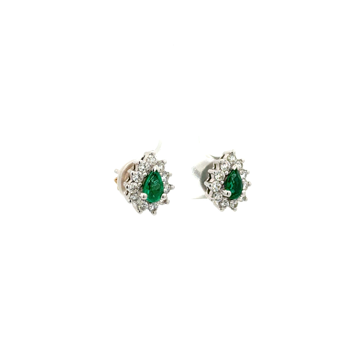 Aretes Esmeralda Gota con Halo Diamantes