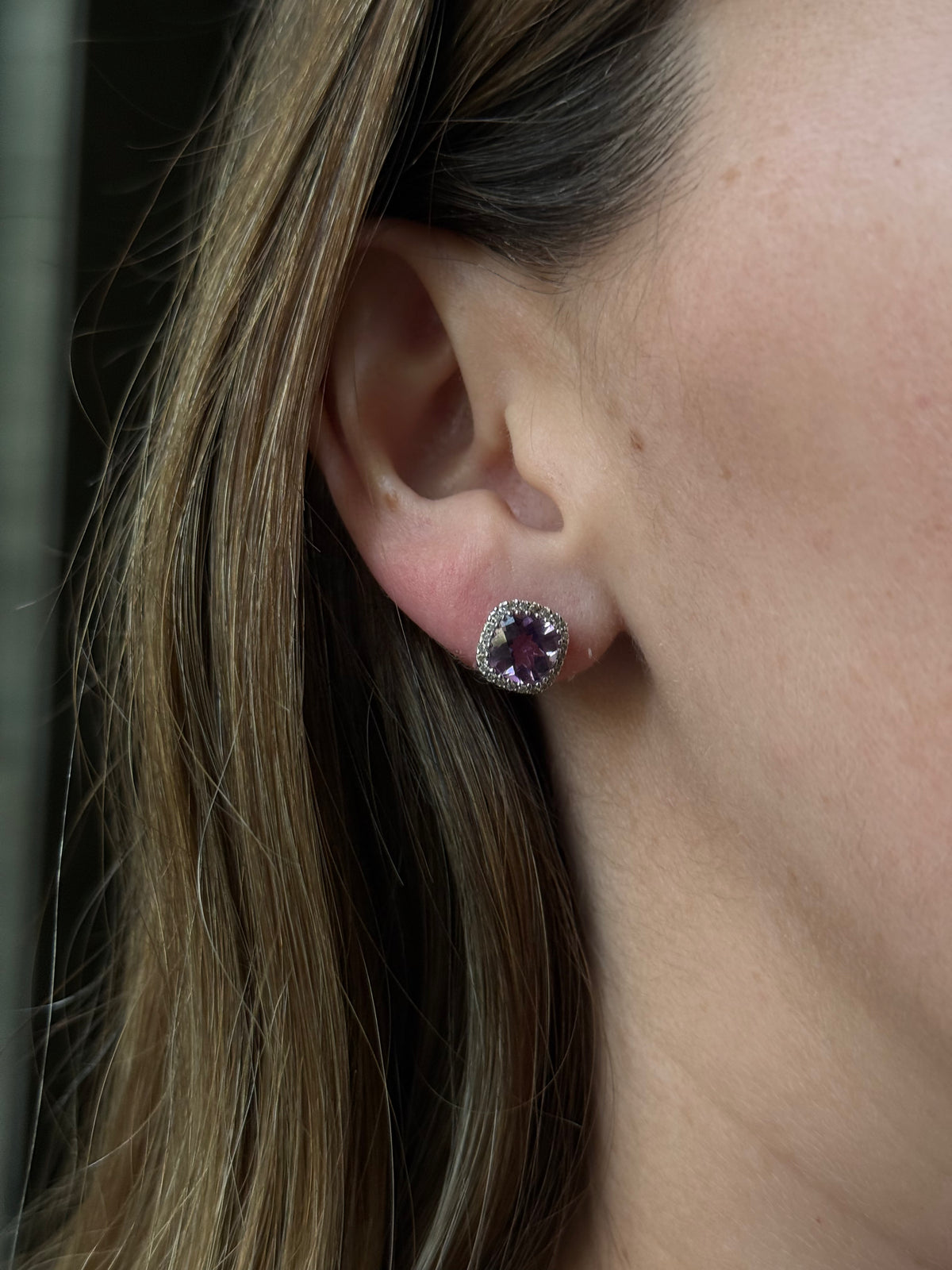 Aretes Amatista Halo Diamantes