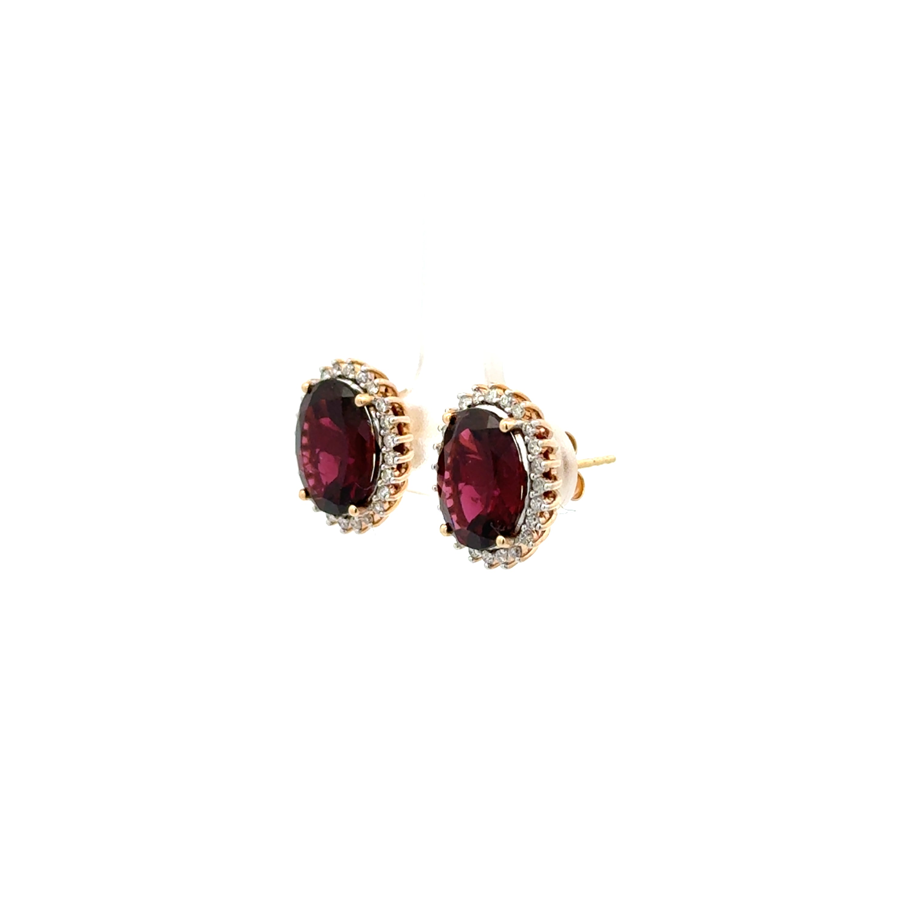 Studs Granate con Halo Diamantes