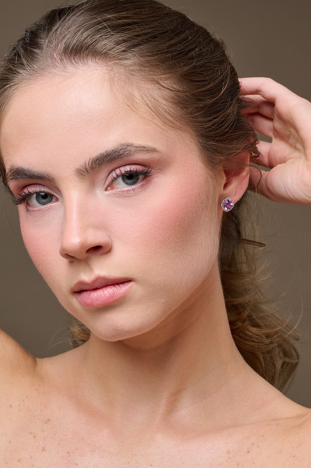 Aretes Amatista Halo Diamantes