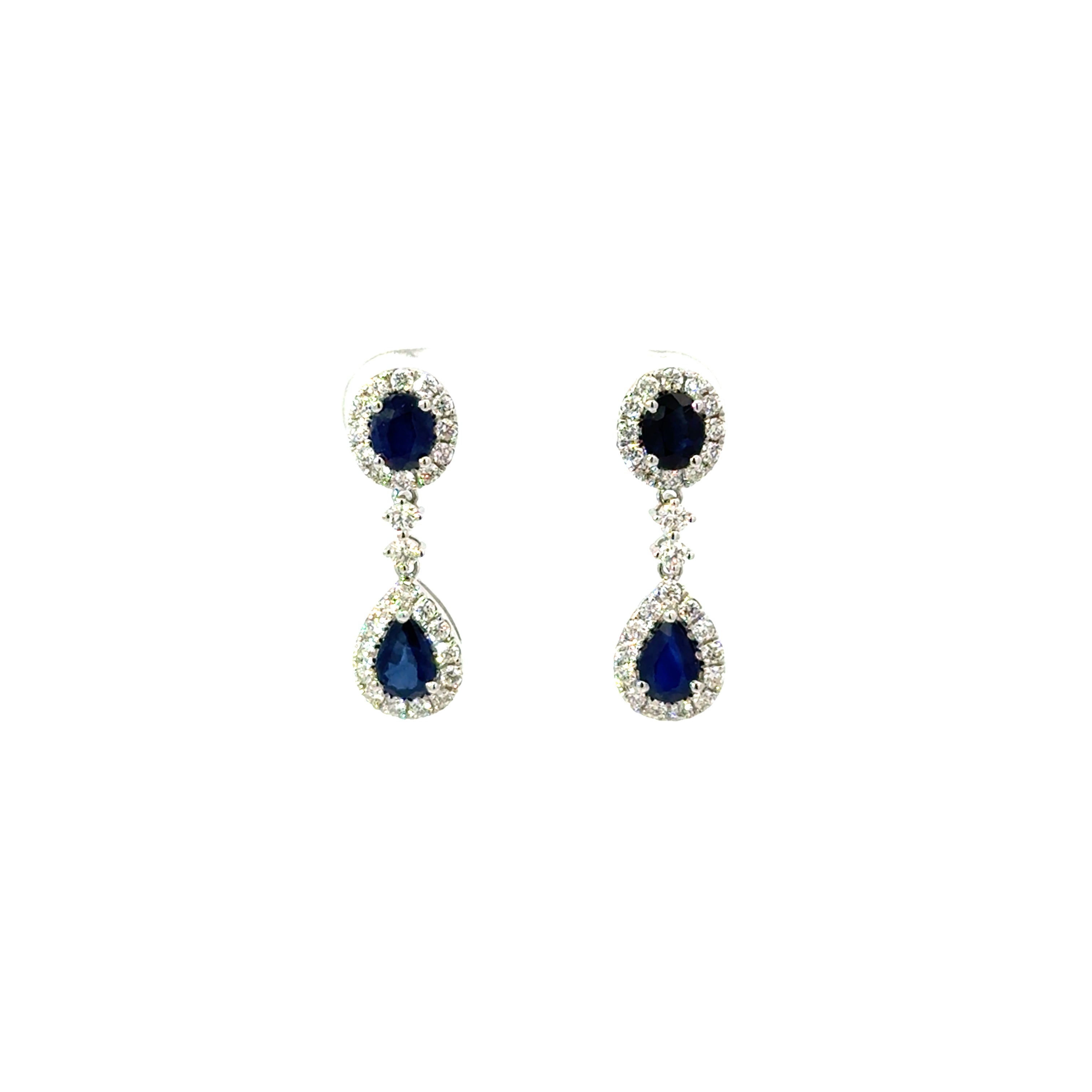 Aretes Doble Gota Zafiro con Halo Diamantes