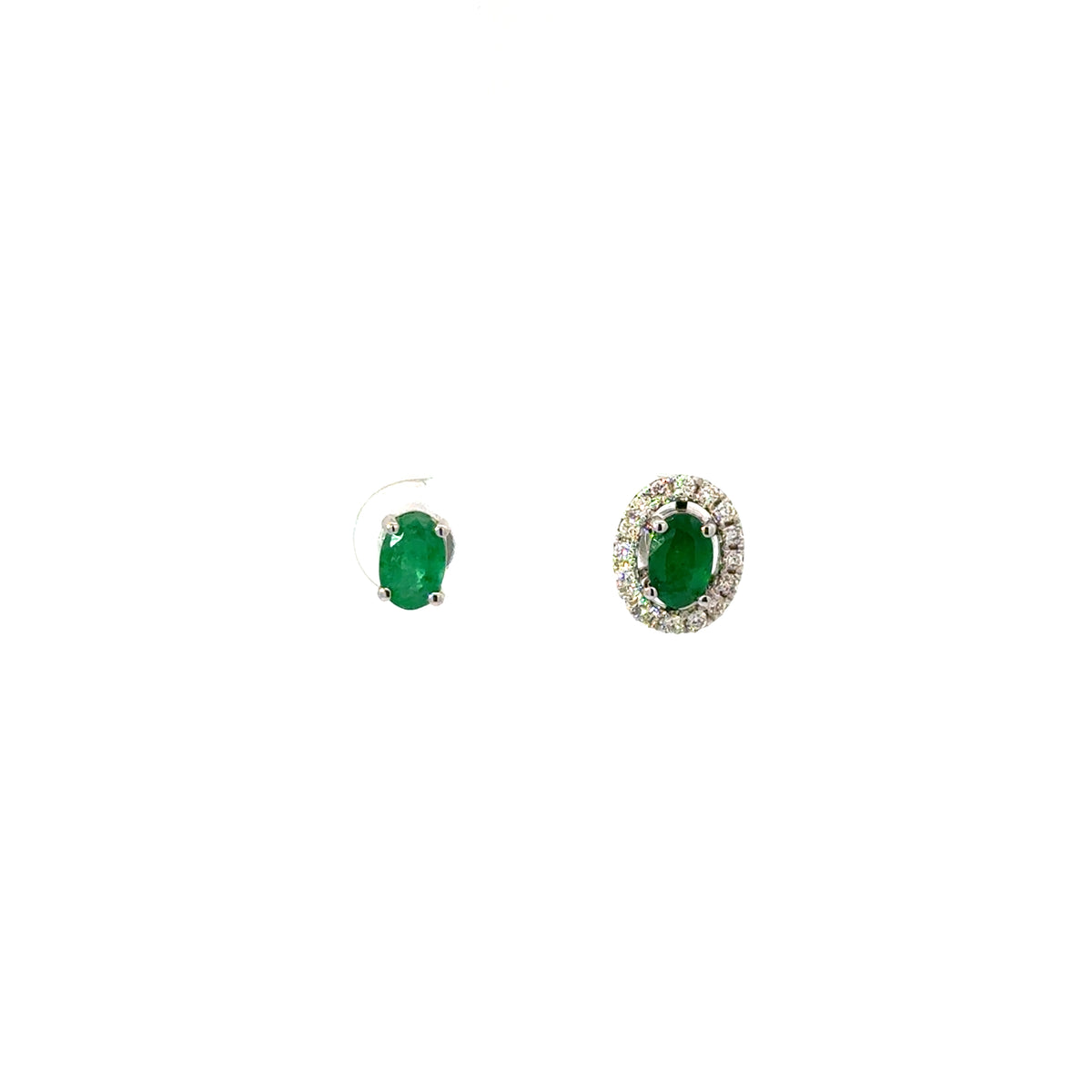 Aretes Esmeraldas Ovaladas con Halo Diamantes Desmontable