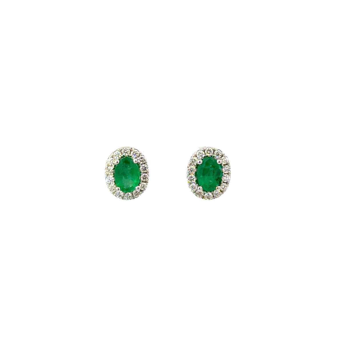 Aretes Esmeralda Ovalada con Halo Diamantes