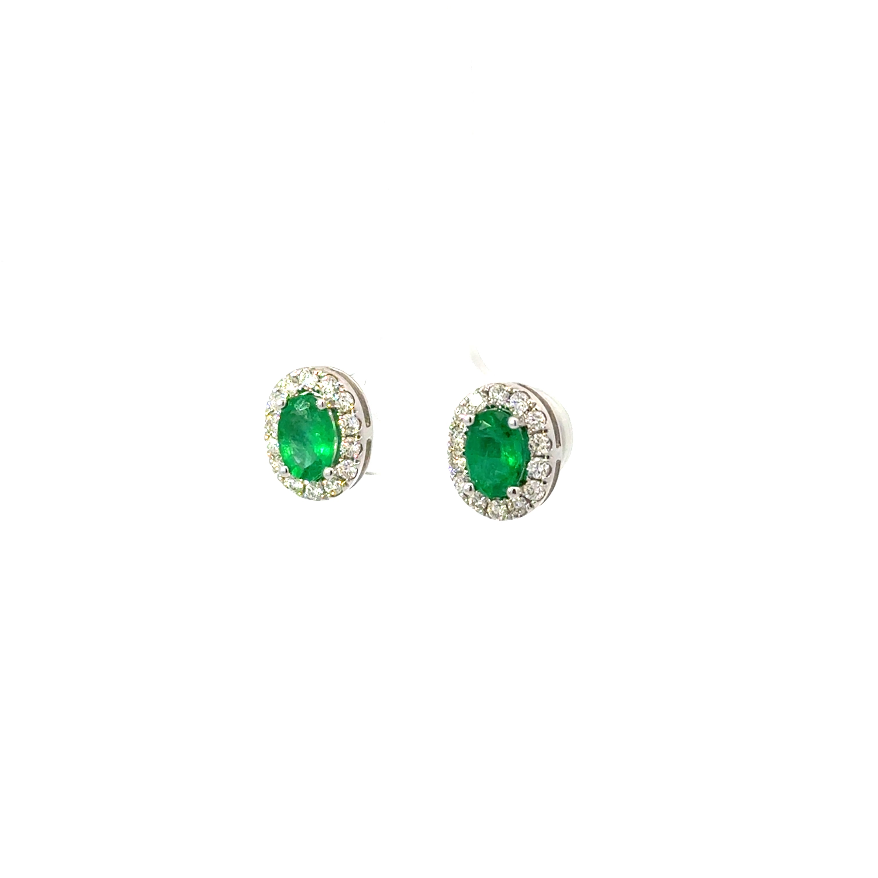 Aretes Esmeralda Ovalada con Halo Diamantes