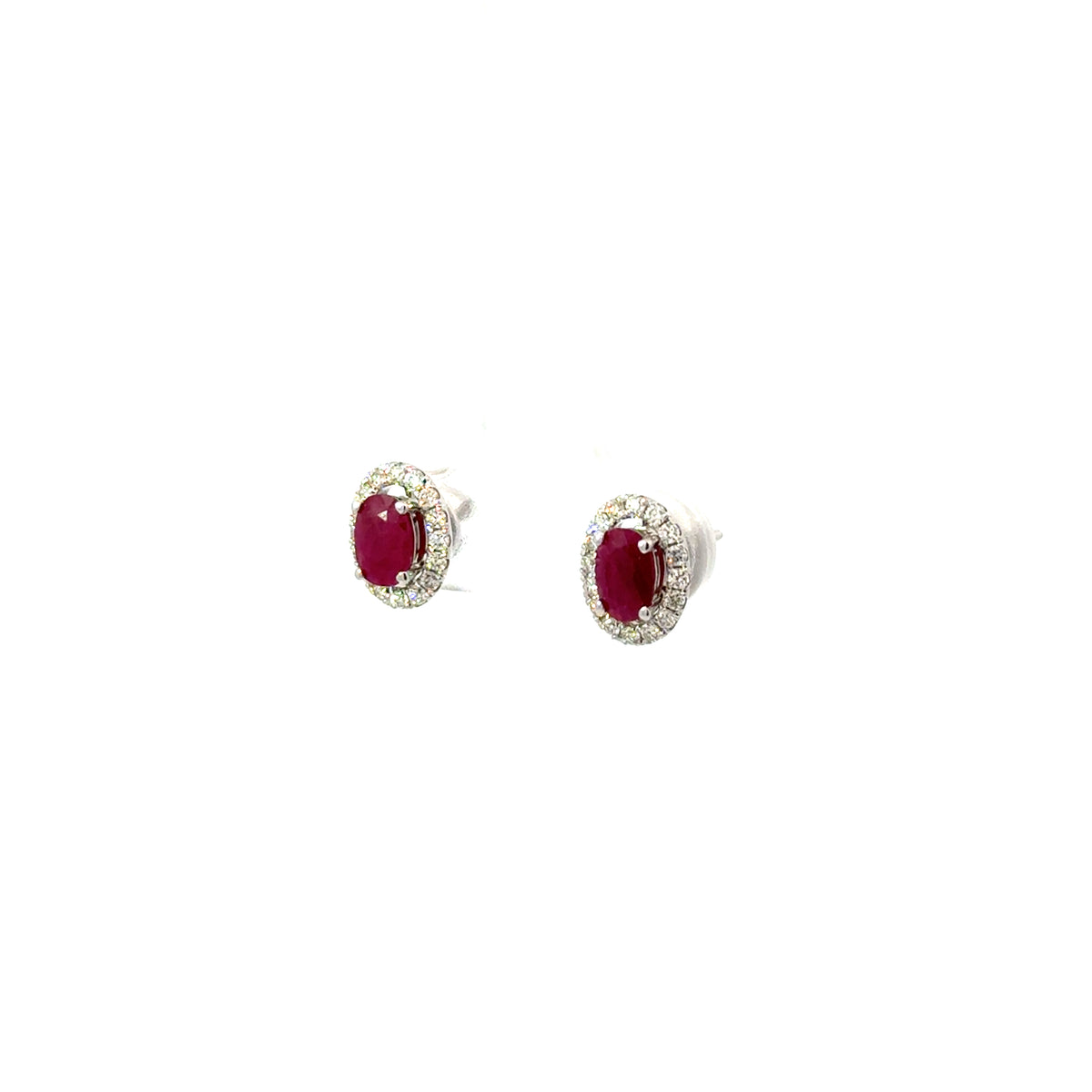 Aretes Rubí con Halo Diamantes Desmontable