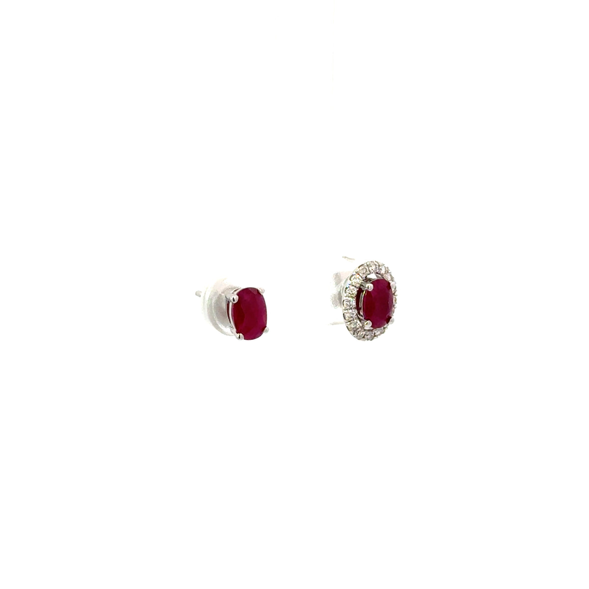 Aretes Rubí con Halo Diamantes Desmontable