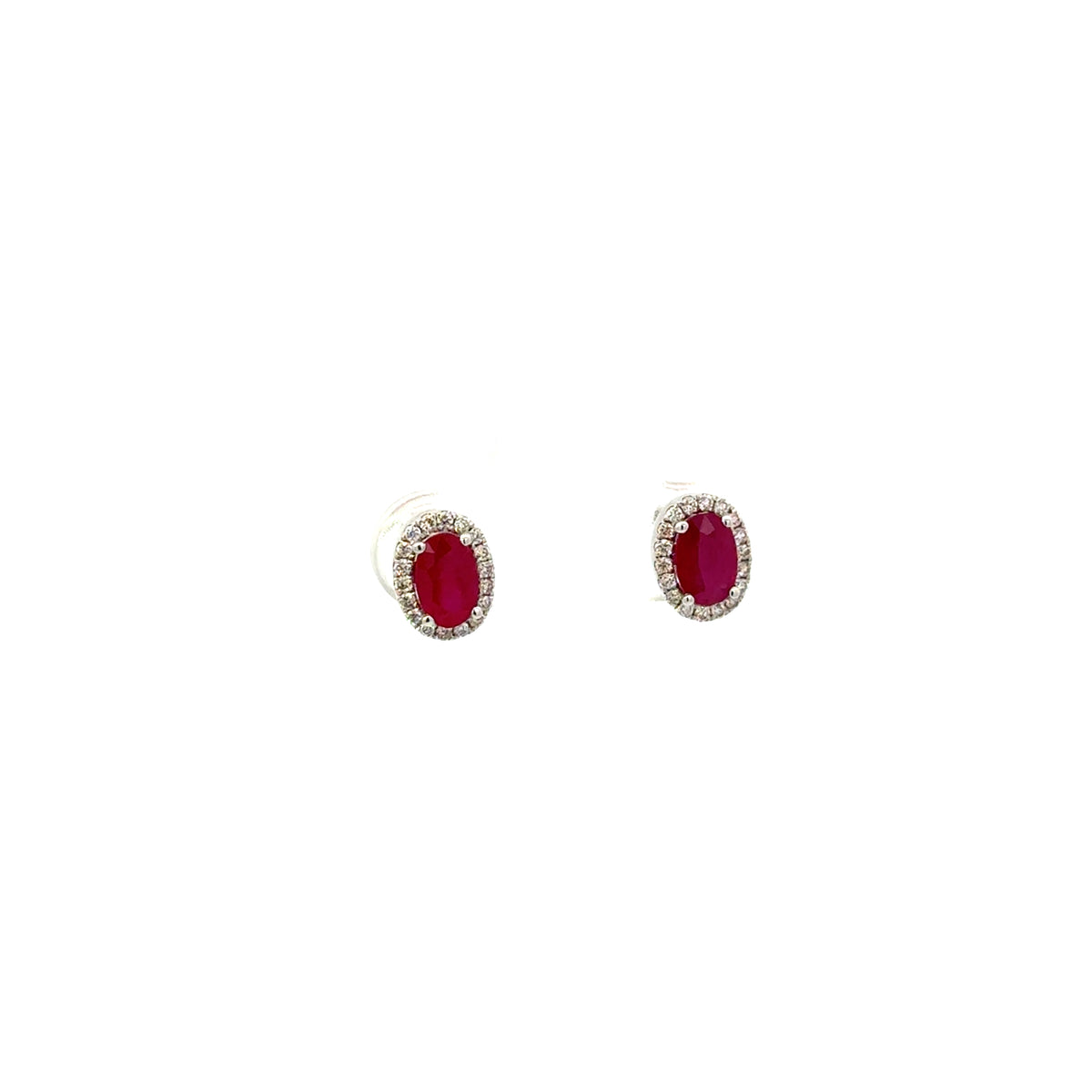 Aretes Rubí Ovalado con Halo Diamantes