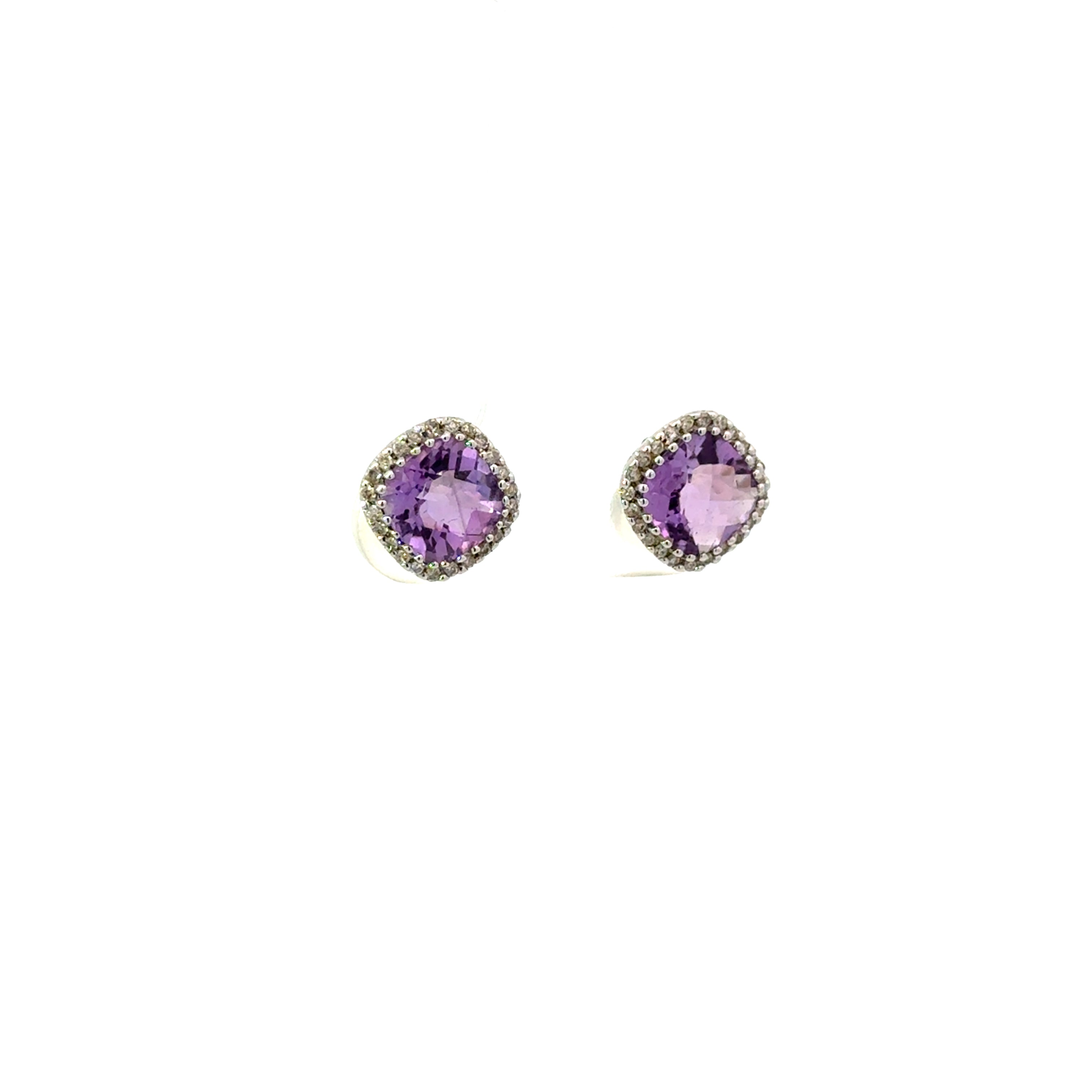 Aretes Amatista Halo Diamantes