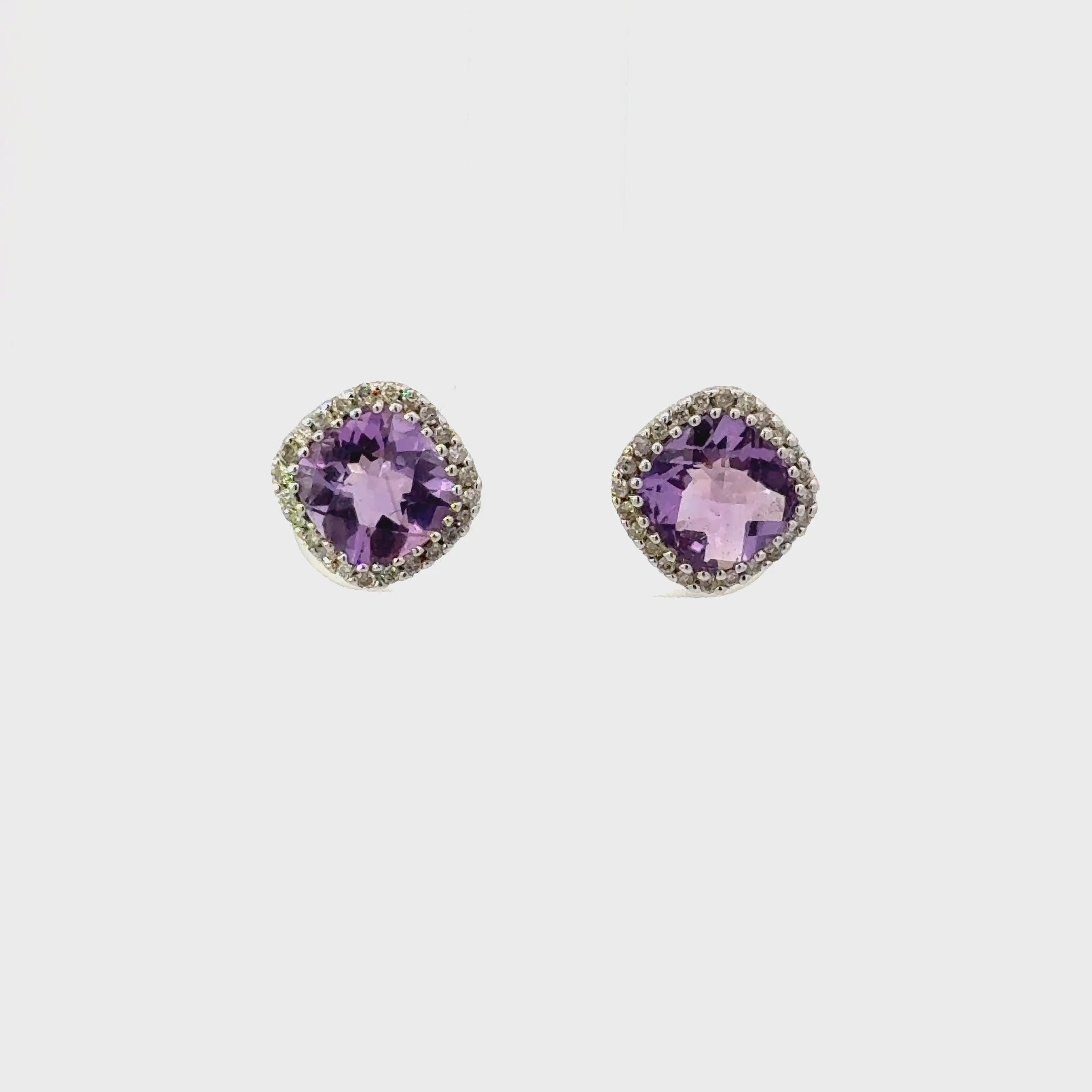 Aretes Amatista Halo Diamantes