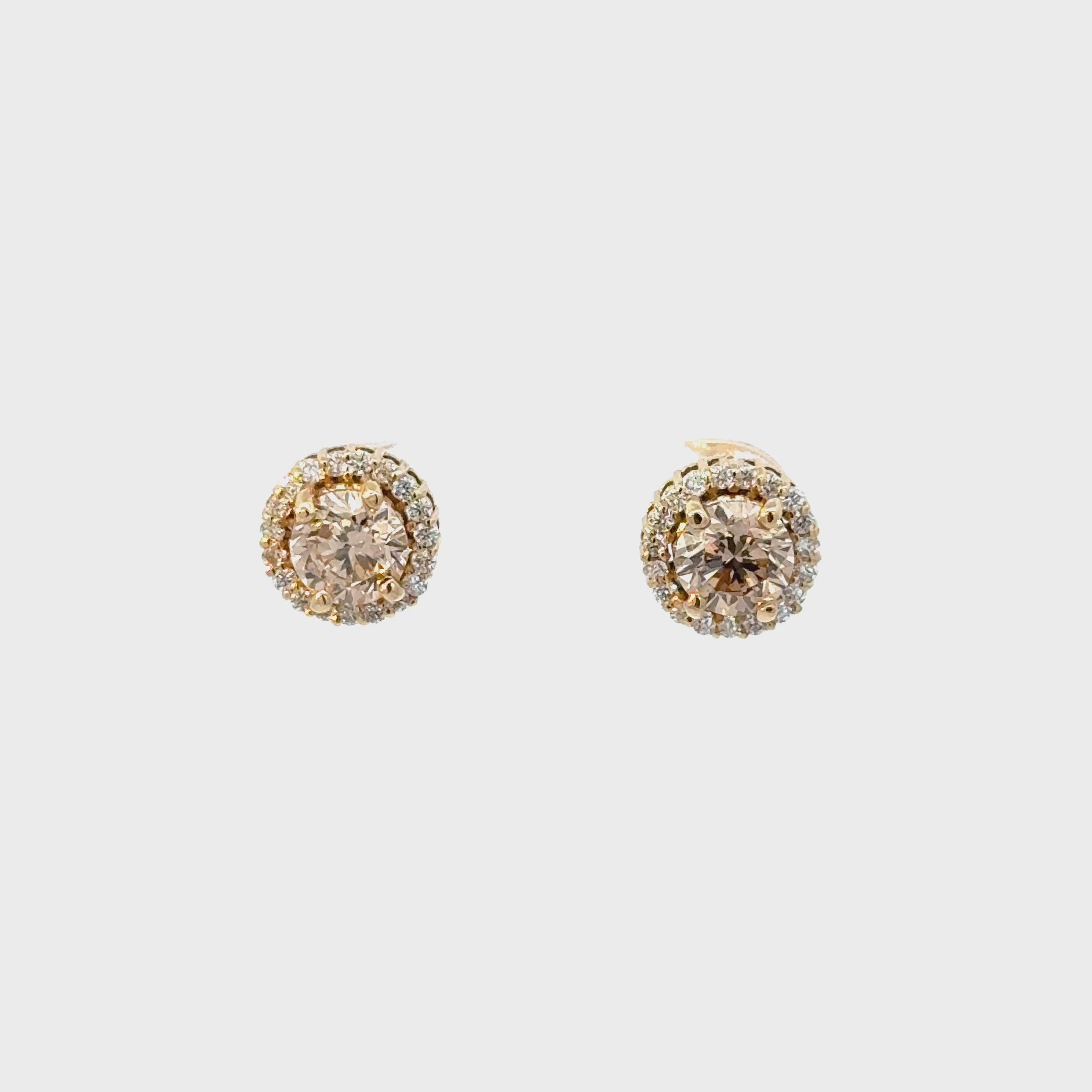 Studs Diamantes Champagne con Halo