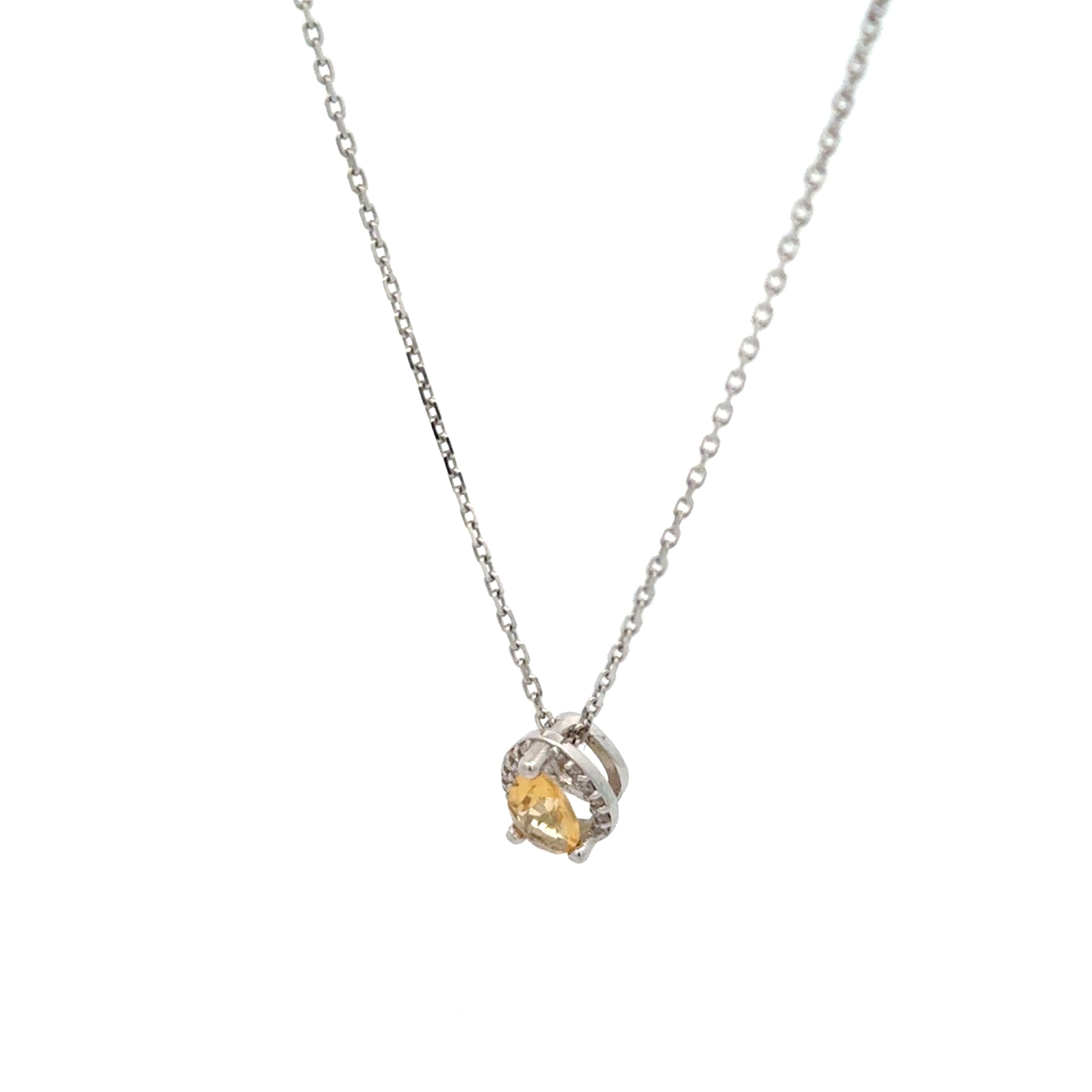 Dije Citrina con Halo Diamantes Oro Blanco