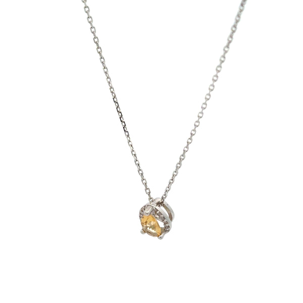 Dije Citrina con Halo Diamantes Oro Blanco