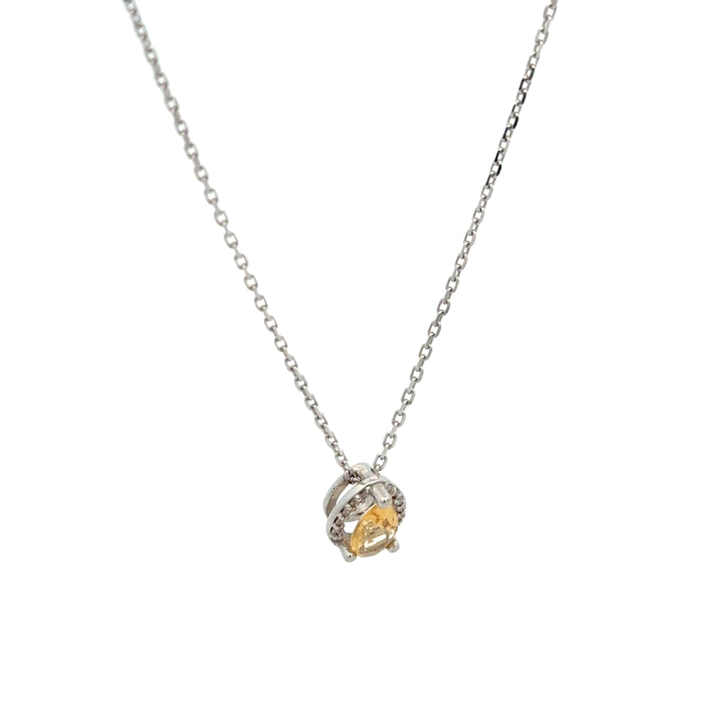 Dije Citrina con Halo Diamantes Oro Blanco