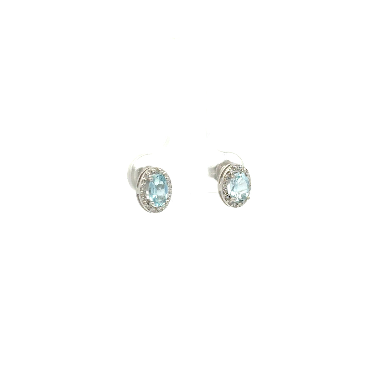 Aretes Aguamarina Ovalada con Halo de Diamantes