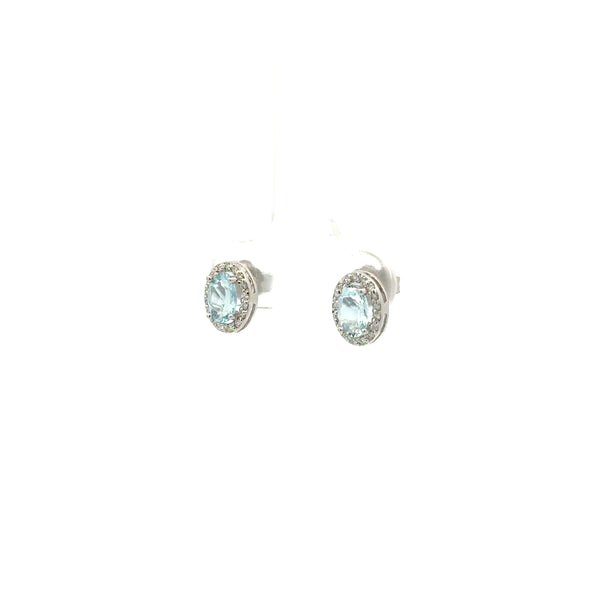 Aretes Aguamarina Ovalada con Halo de Diamantes