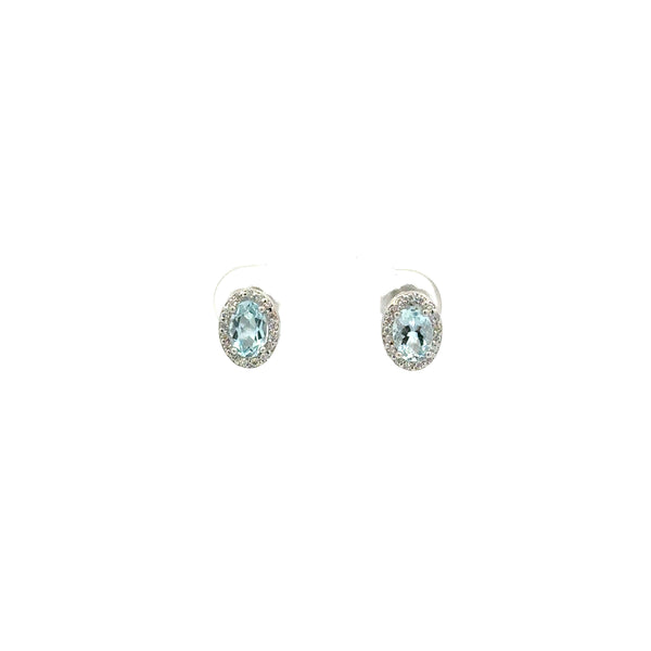 Aretes Aguamarina Ovalada con Halo de Diamantes