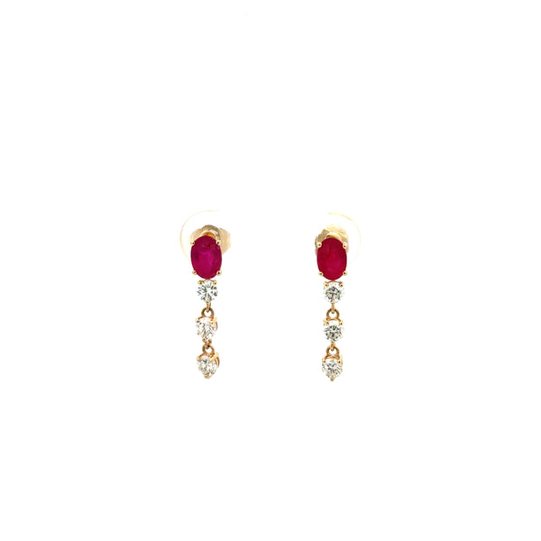 Aretes Rubíes Ovalados Colgantes
