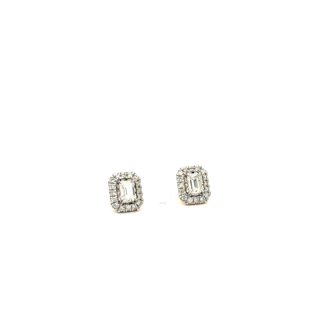 Aretes Diamantes Corte Esmeralda y Halo