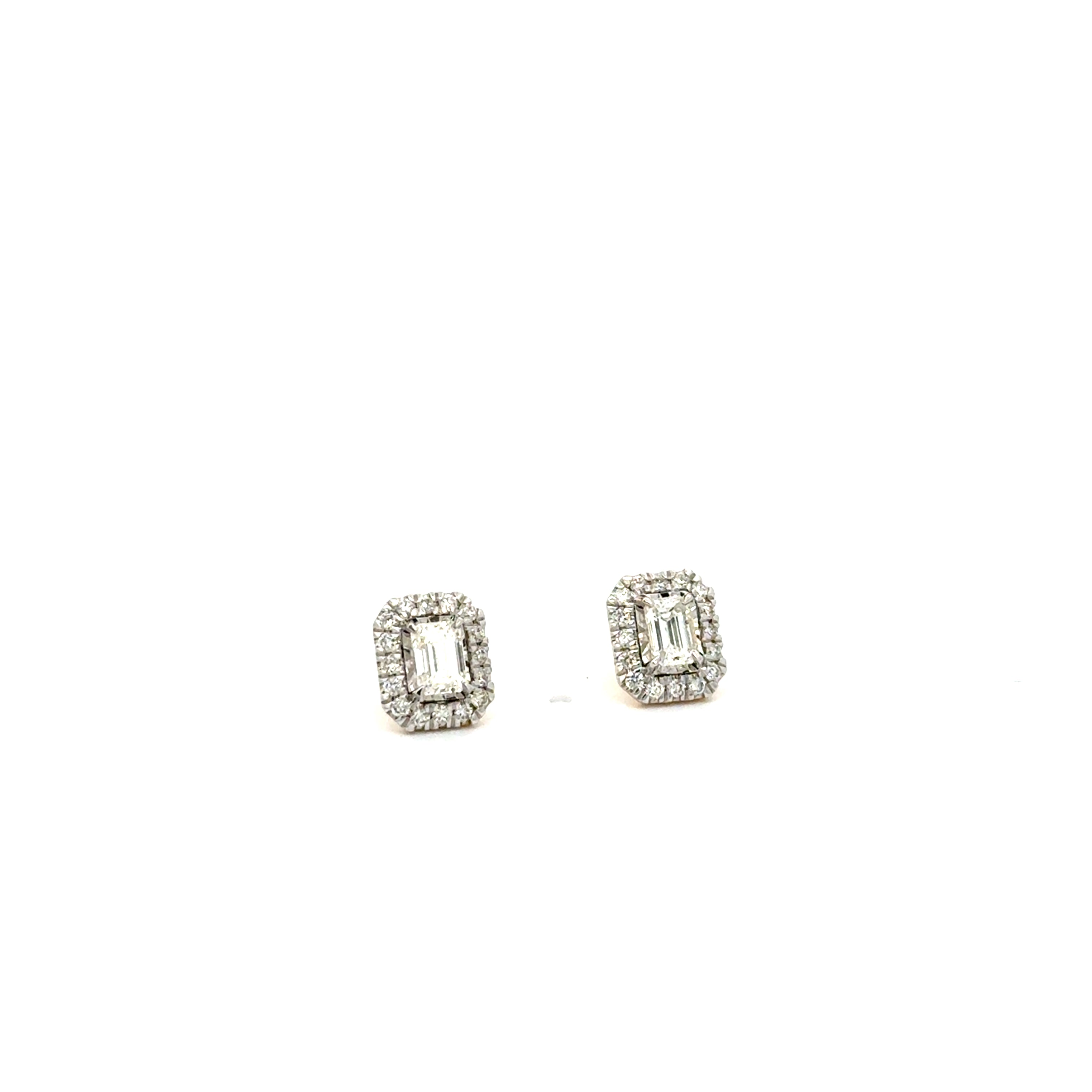 Aretes Diamantes Corte Esmeralda y Halo