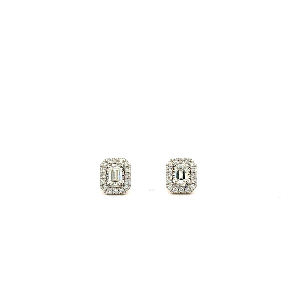 Aretes Diamantes Corte Esmeralda y Halo