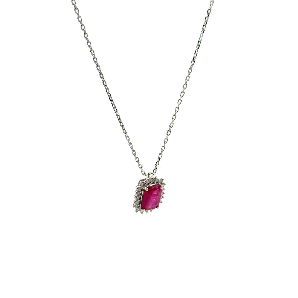 Collar Rubí con Halo Diamantes