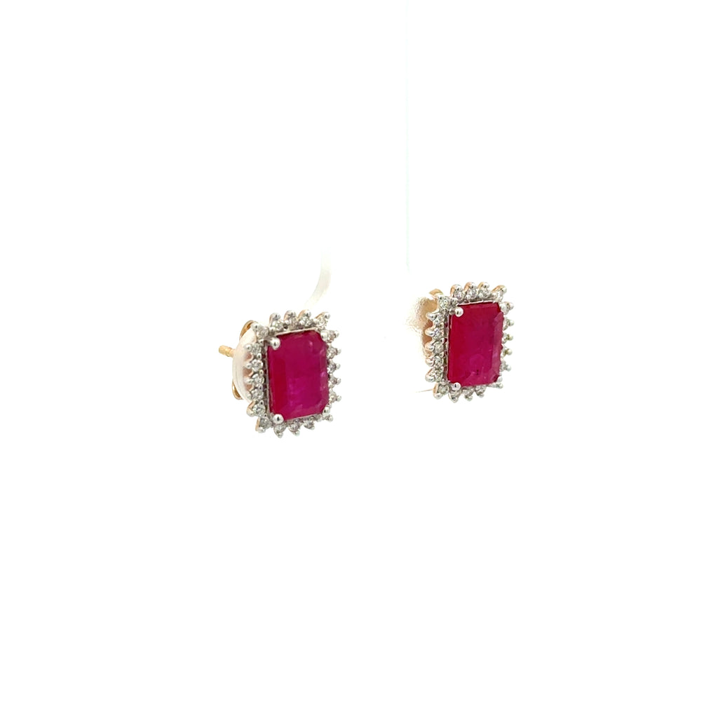 Aretes Rubí con Halo Diamantes