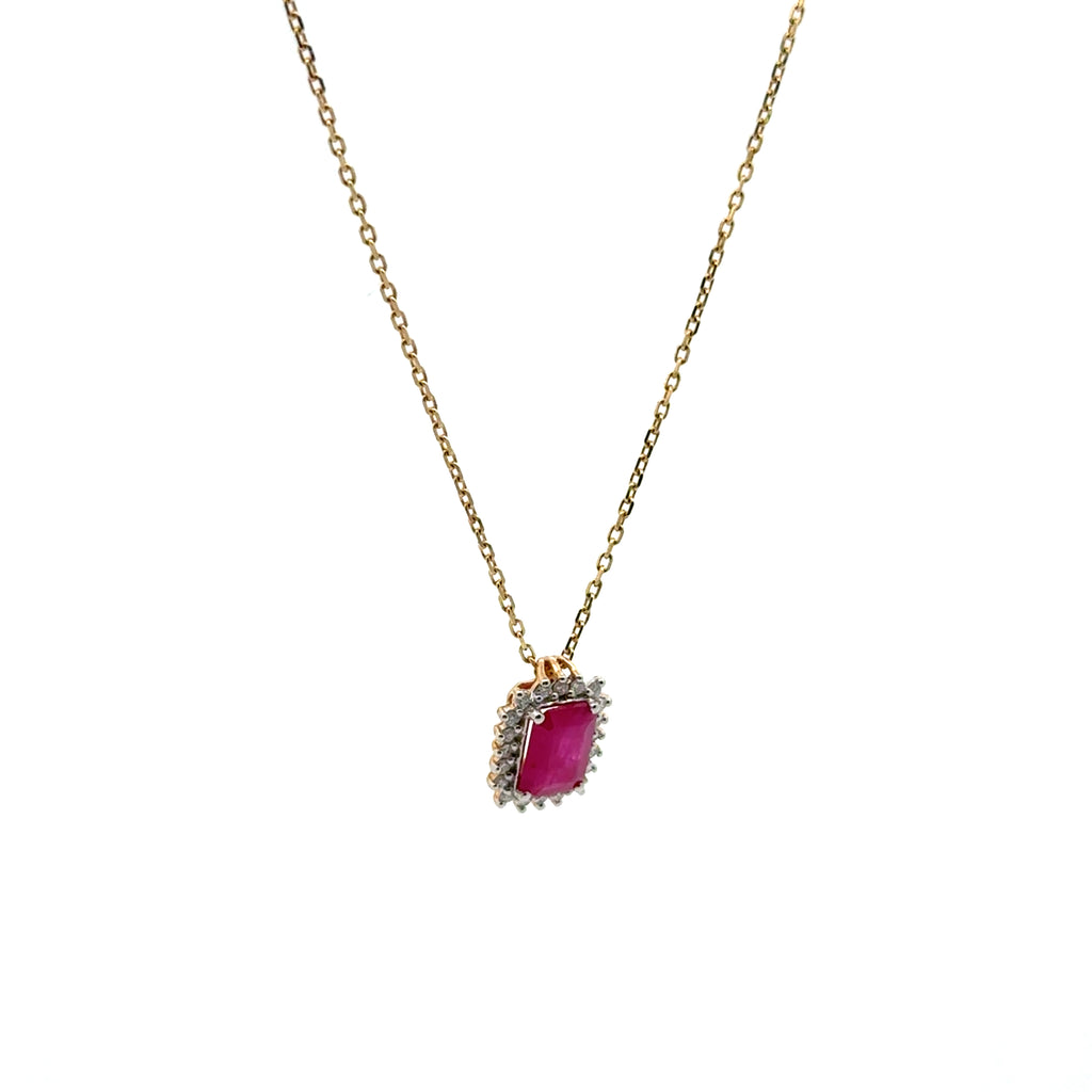 Collar Rubí con Halo Diamantes