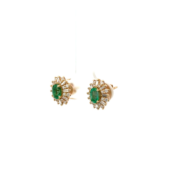 Aretes Esmeralda Ovalada y Halo Diamantes