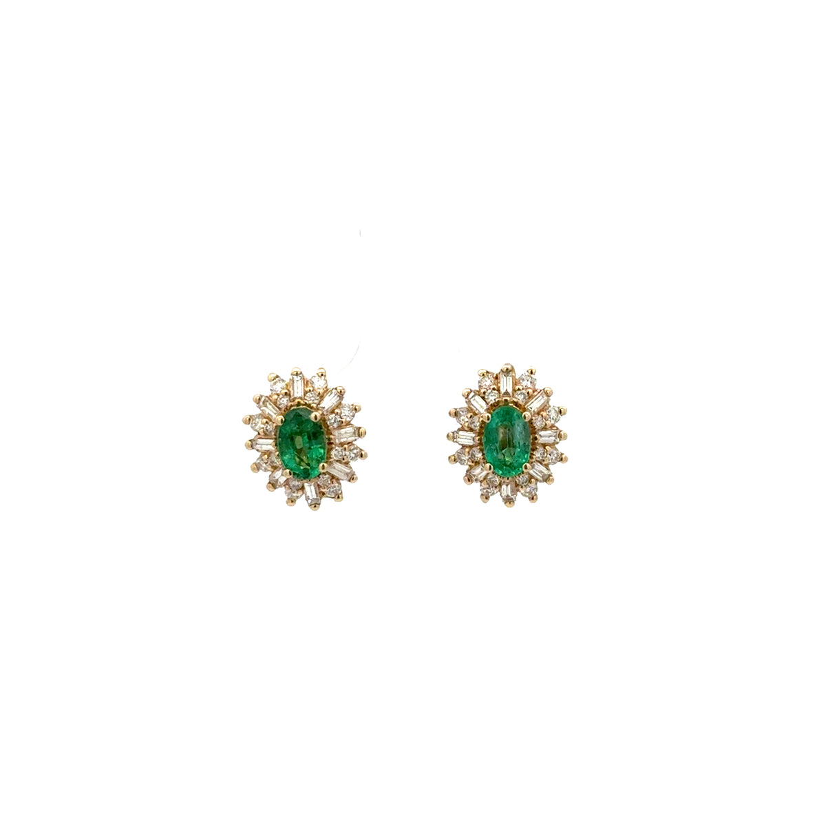 Aretes Esmeralda Ovalada y Halo Diamantes