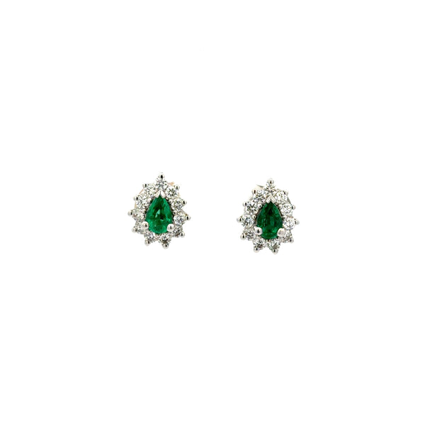Aretes Esmeralda Gota con Halo Diamantes