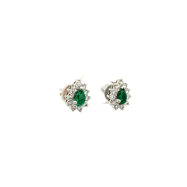Aretes Esmeralda Gota con Halo Diamantes