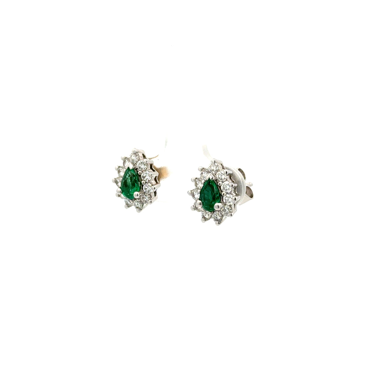 Aretes Esmeralda Gota con Halo Diamantes