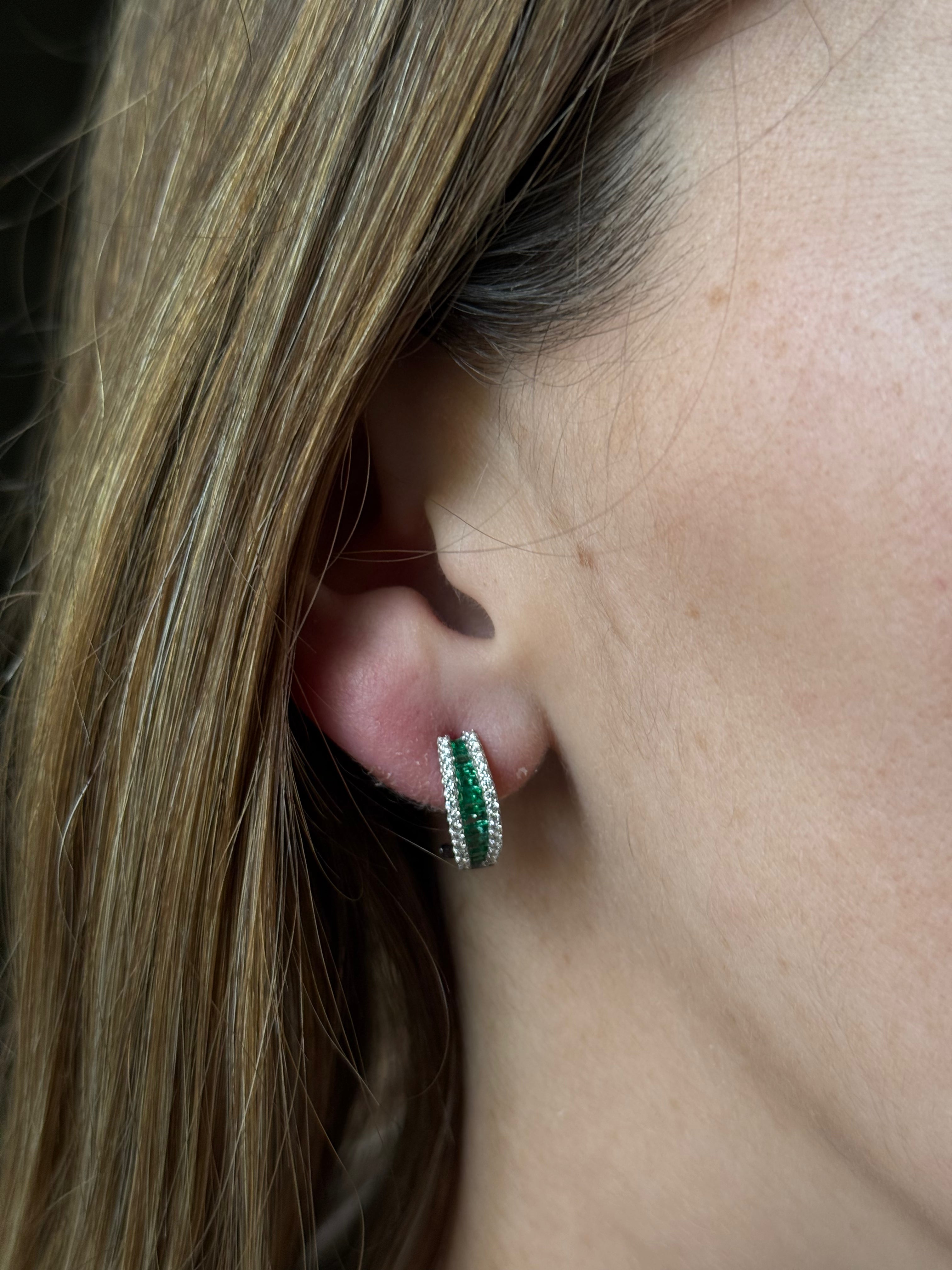 Arracadas Esmeralda Baguette y Diamantes