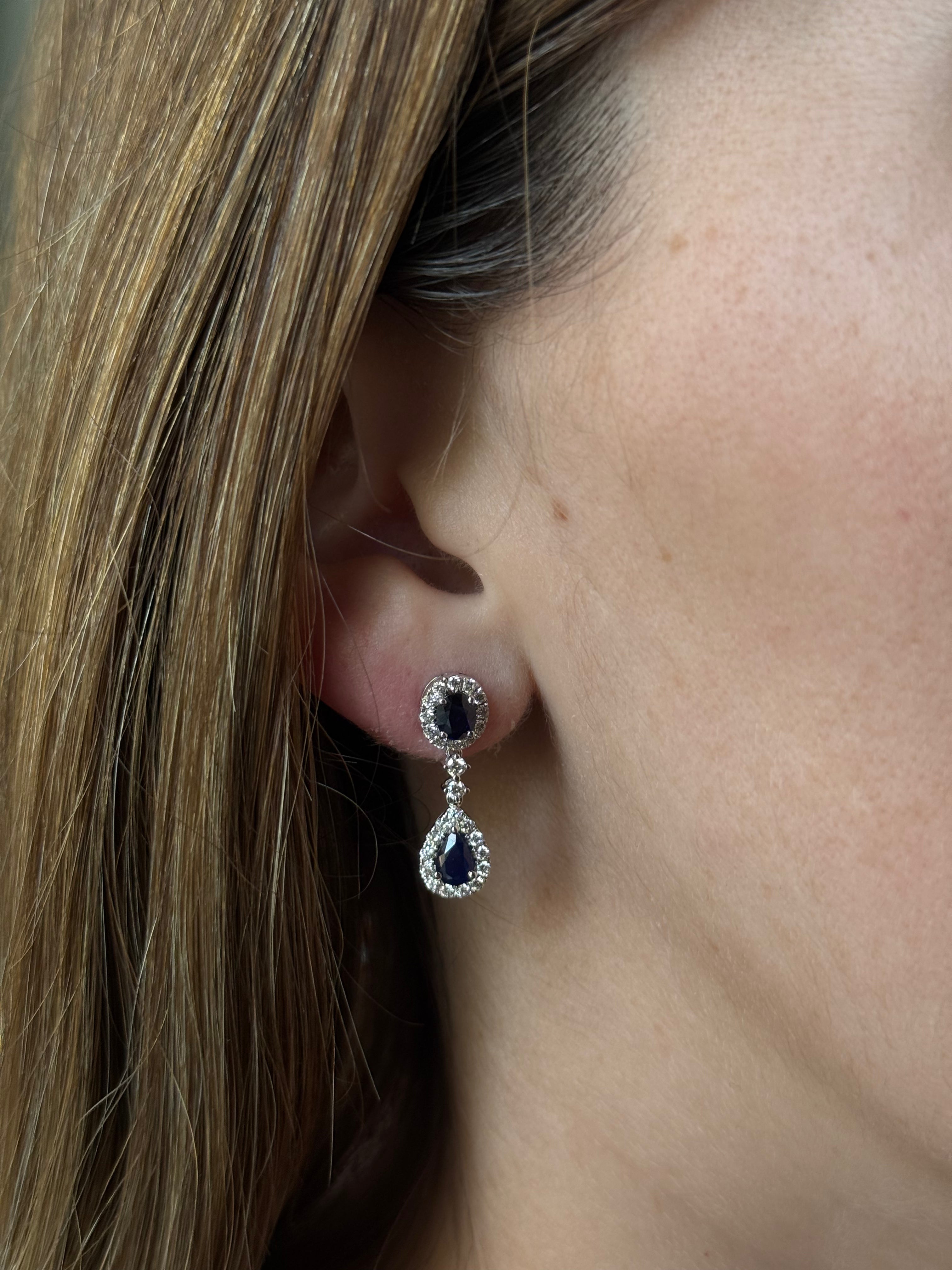 Aretes Doble Gota Zafiro con Halo Diamantes