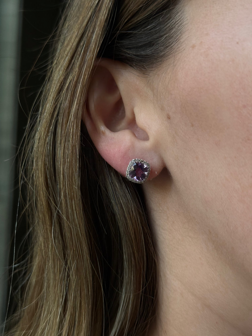 Aretes Amatista Halo Diamantes