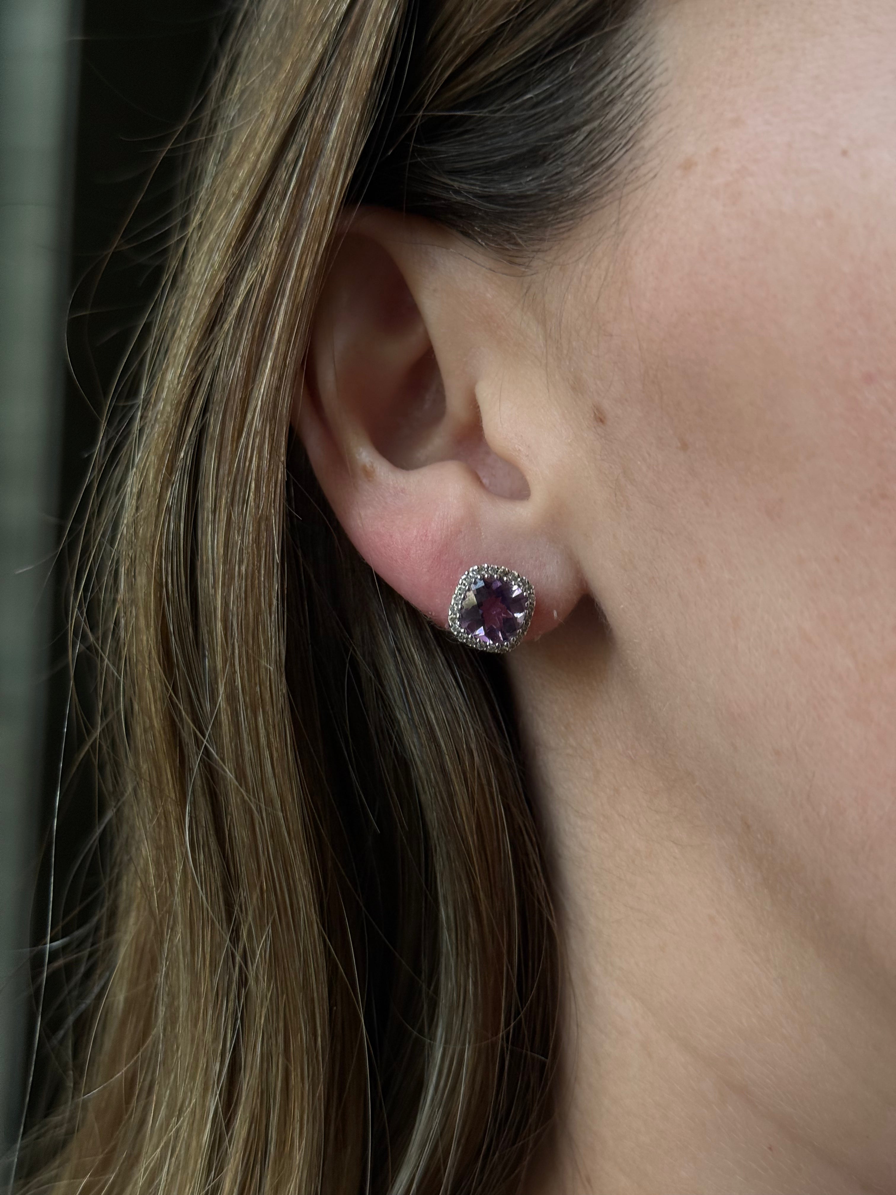 Aretes Amatista Halo Diamantes