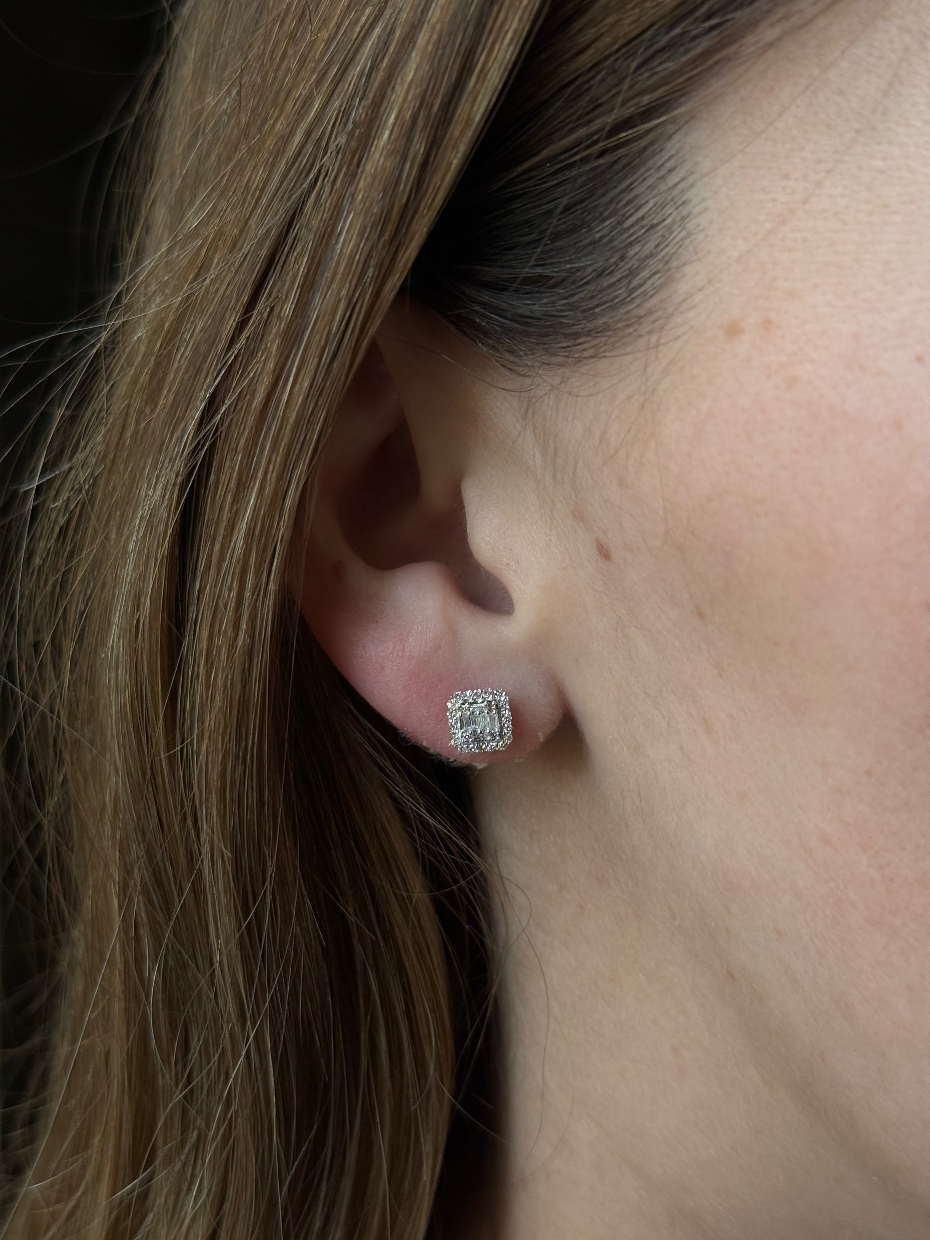 Aretes Ilusión Cuadrados de Diamantes