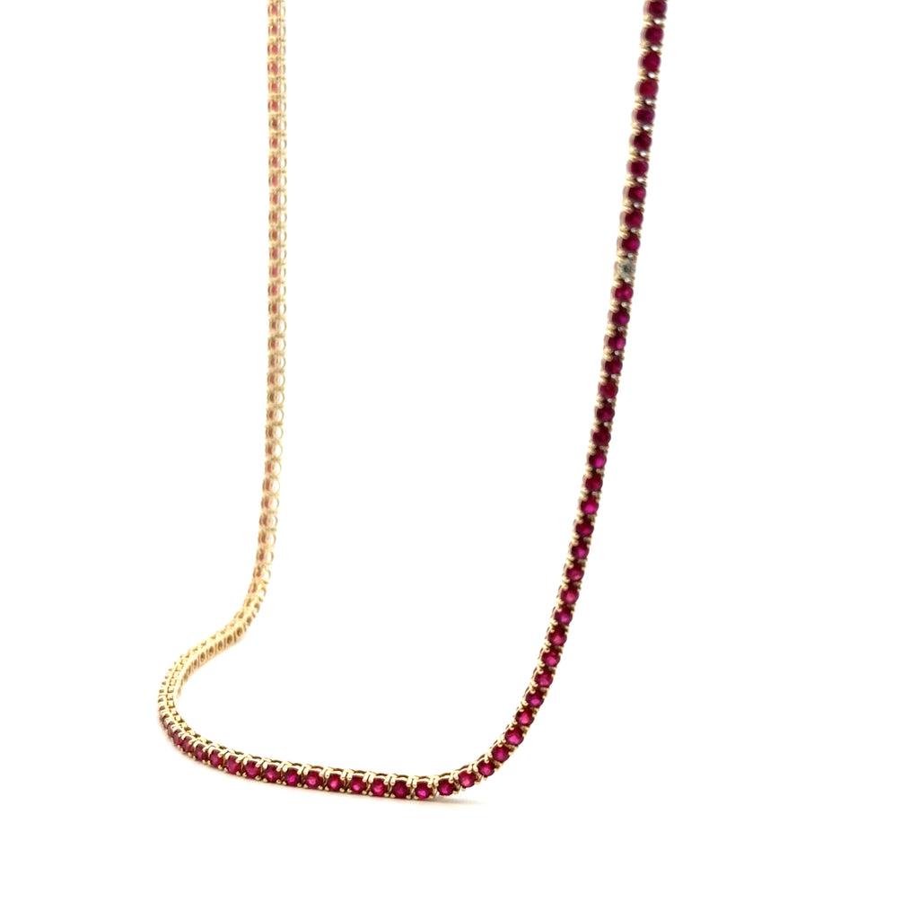 Collar Tennis Rubí con Diamantes
