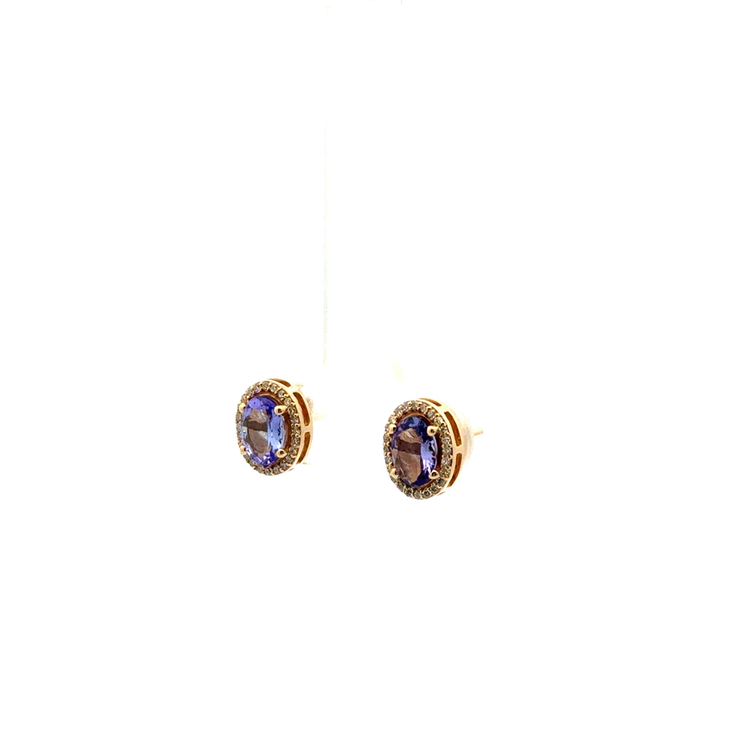 Aretes Tanzanita con Halo Diamantes