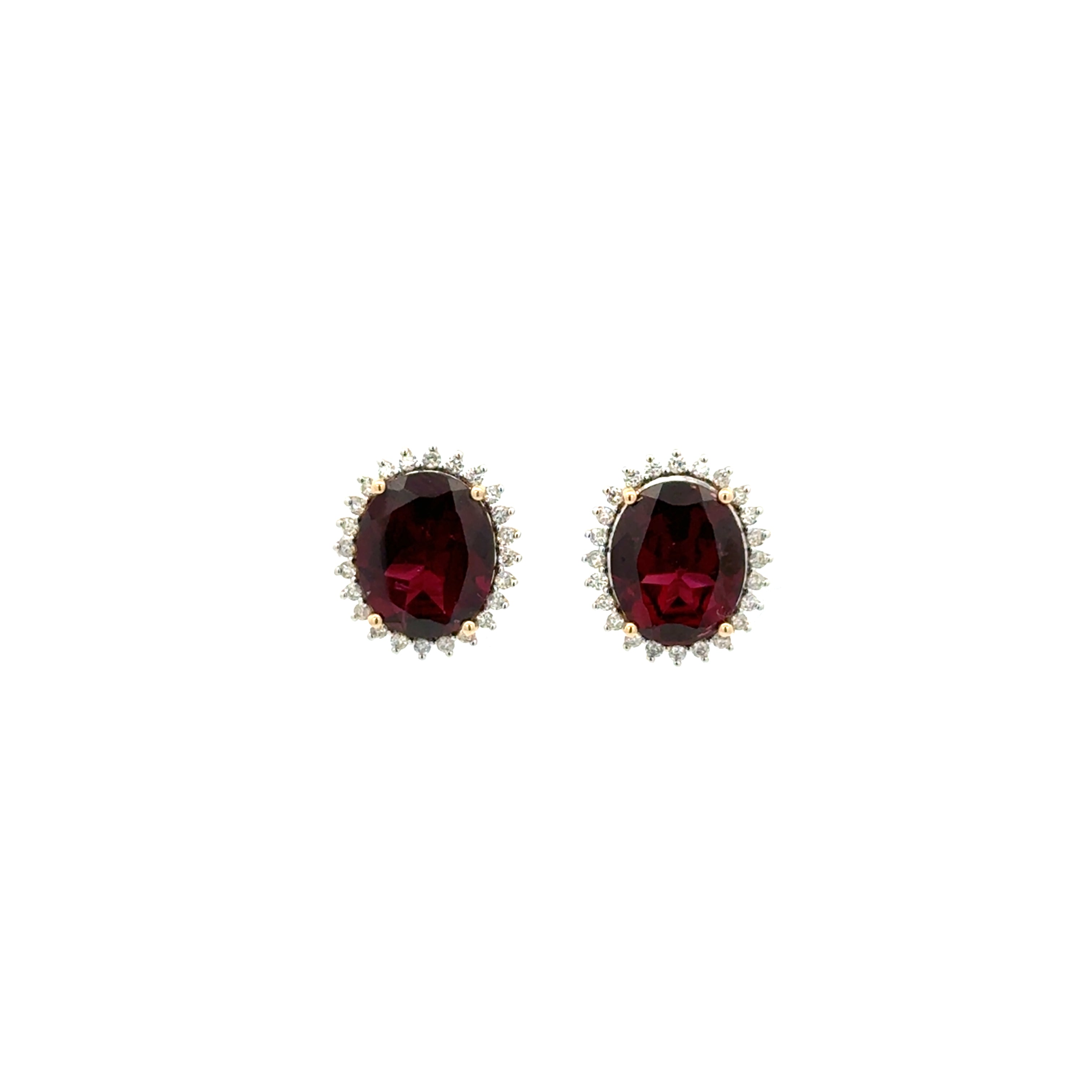 Studs Granate con Halo Diamantes