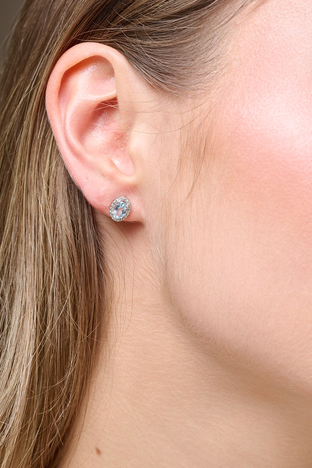 Aretes Aguamarina Ovalada con Halo de Diamantes