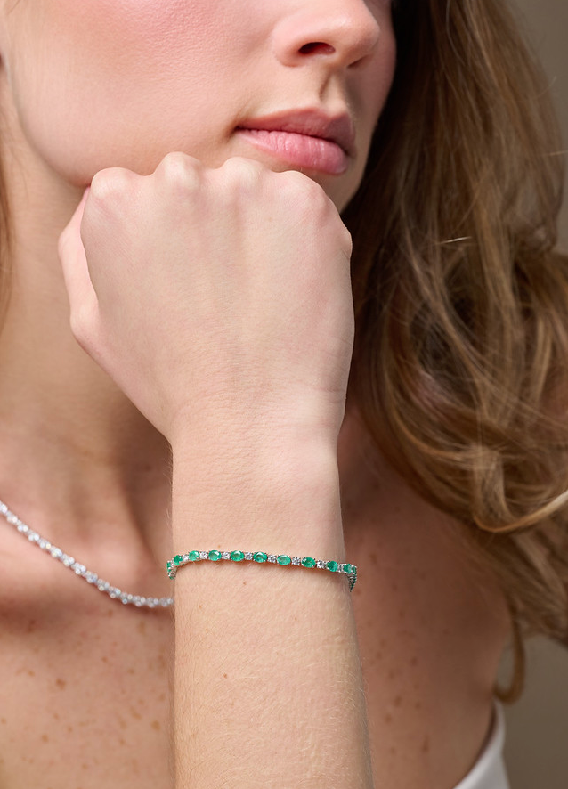 Pulsera Tennis de Esmeraldas y Diamantes