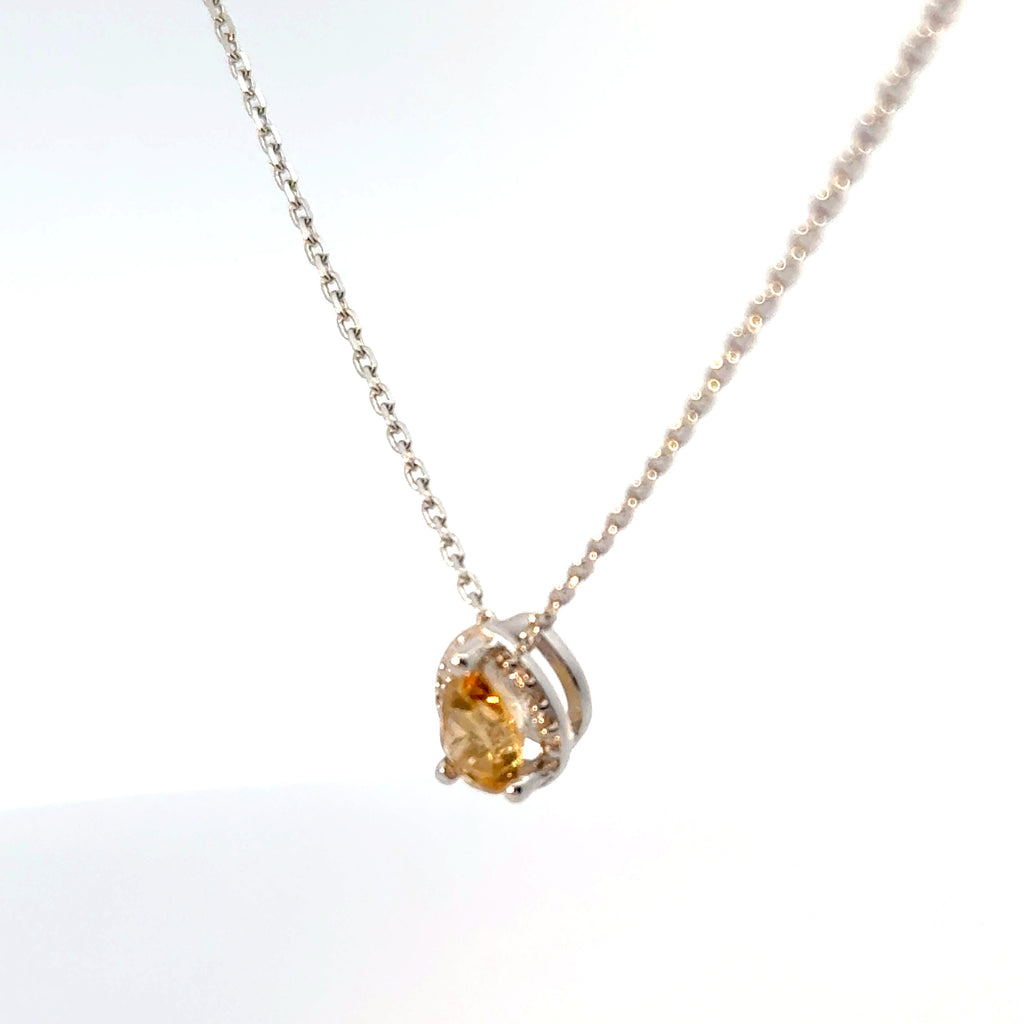 Dije Citrina con Halo Diamantes Oro Blanco