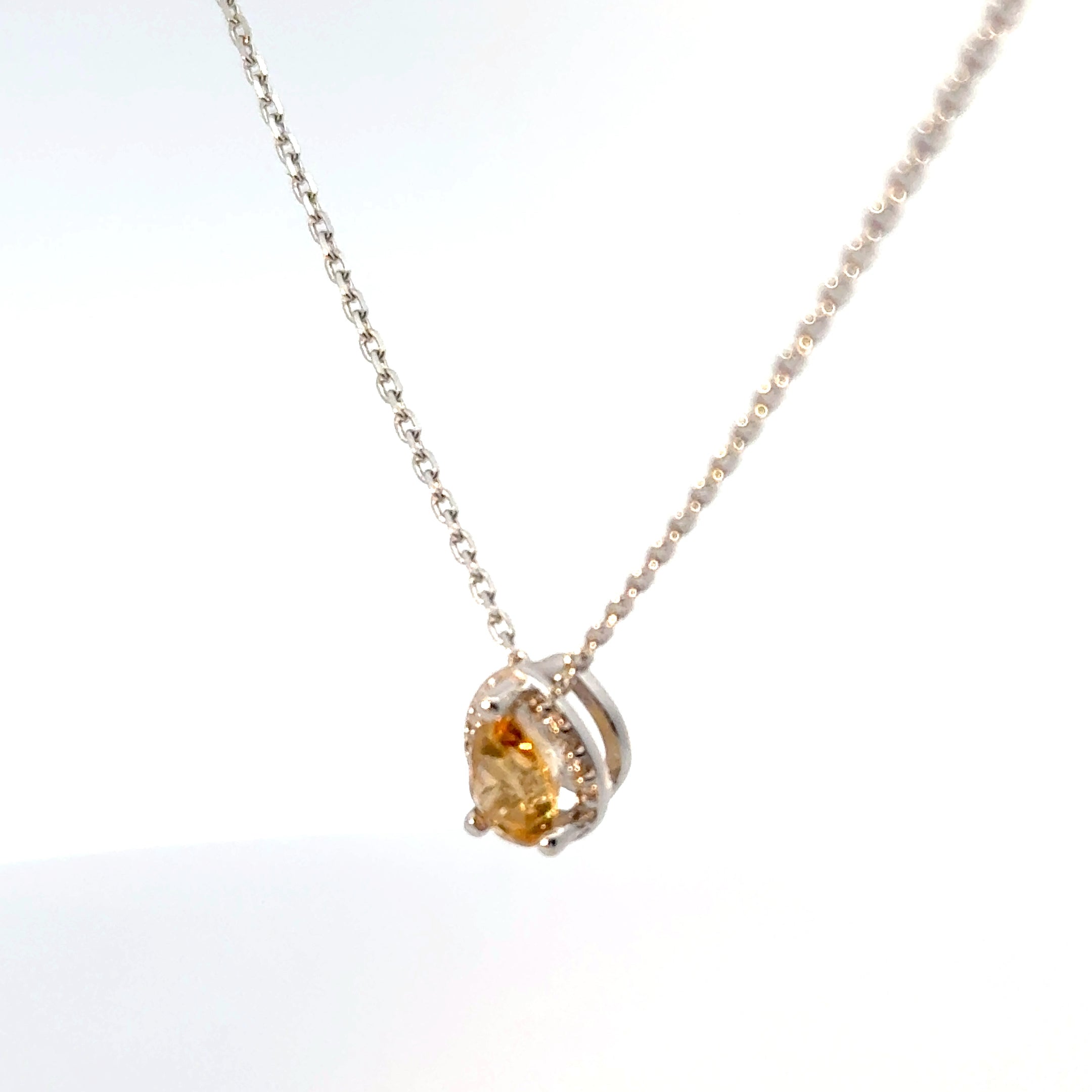 Dije Citrina con Halo Diamantes Oro Blanco