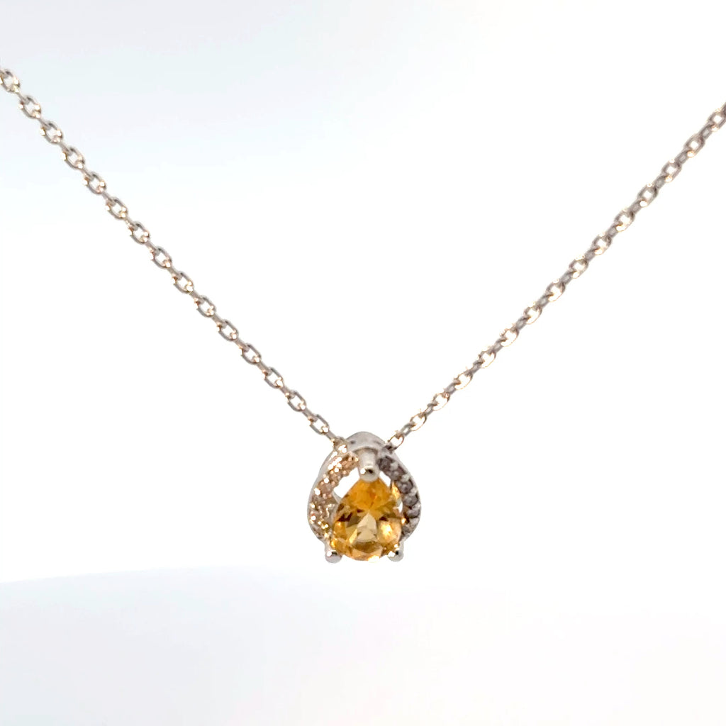 Dije Citrina con Halo Diamantes Oro Blanco