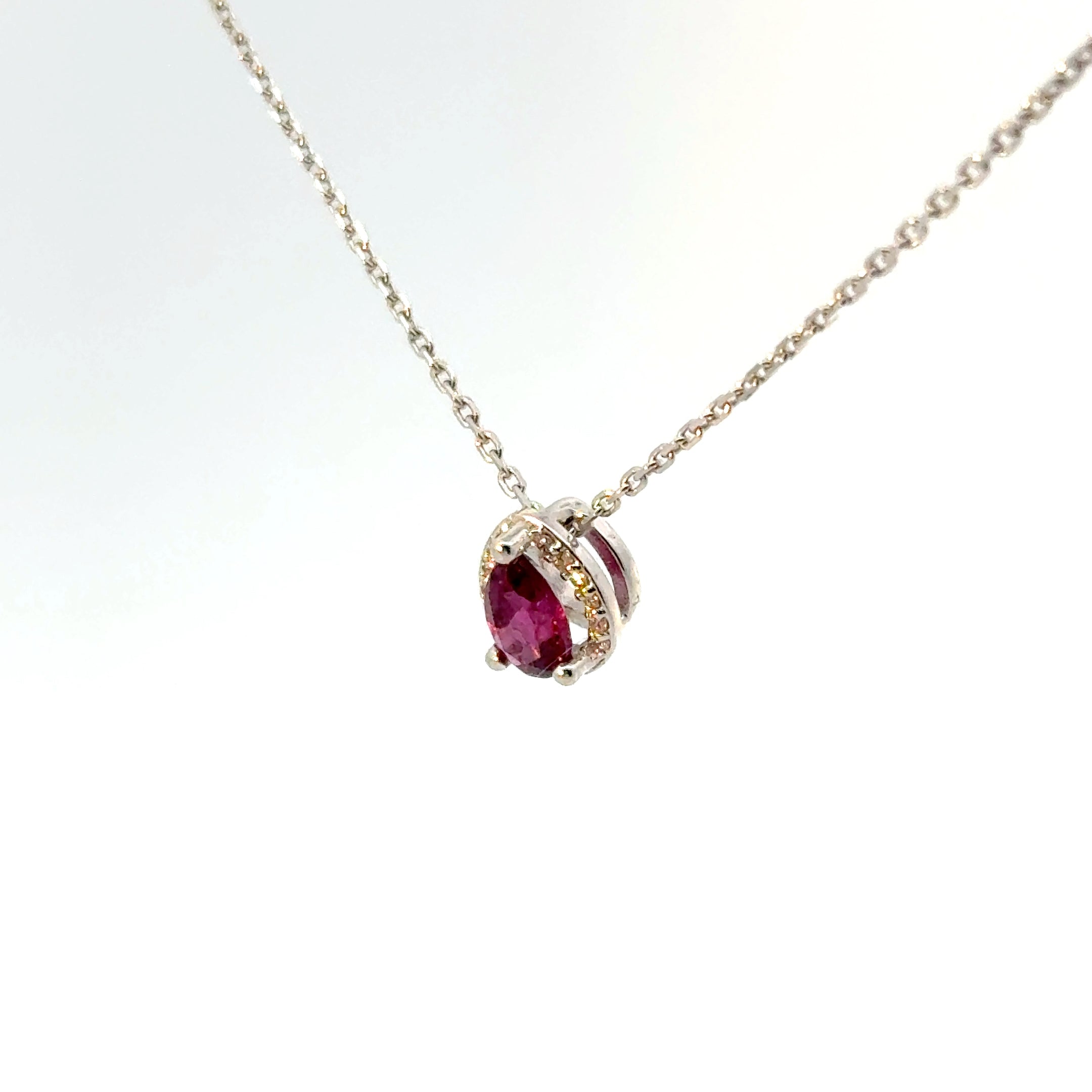 Dije Rodolita con Halo Diamante oro Blanco